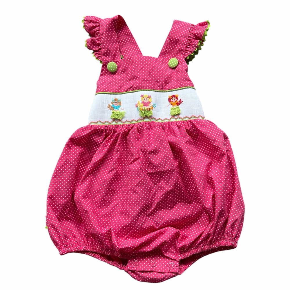 Vintage StellyBelly girls smocked bubble romper hula girls 3T